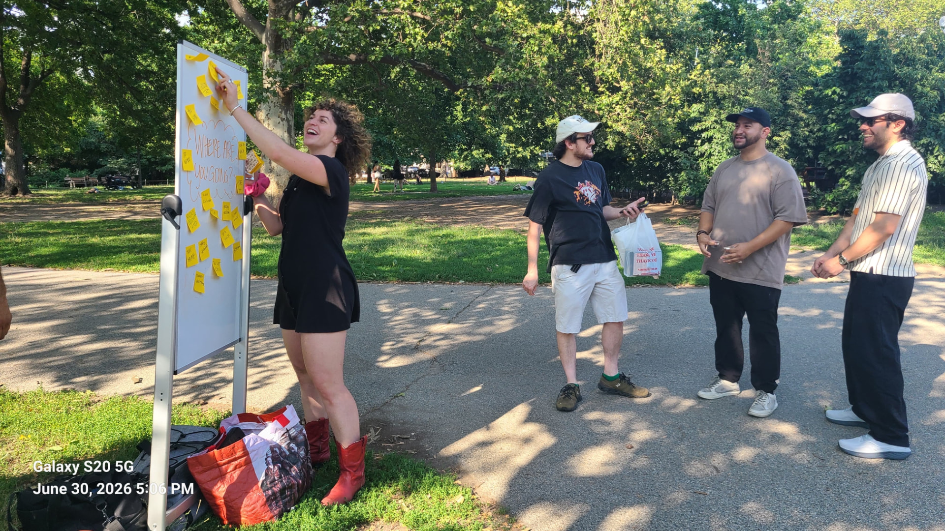 Where are you going? — a whiteboard in the park