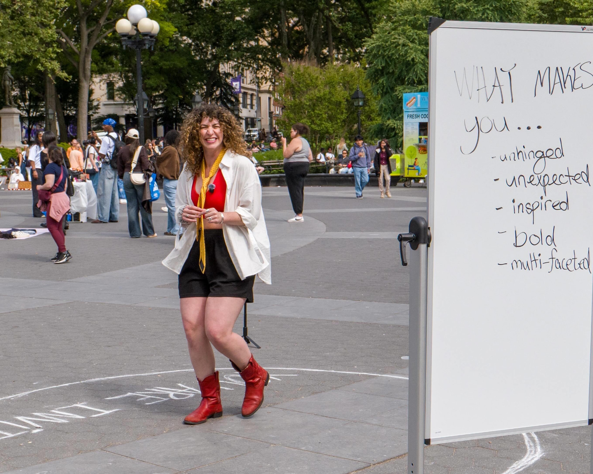 What makes you… — a whiteboard in Washington Square Park